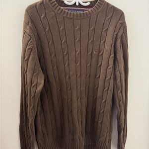 Tommy Hilfiger Men's Brown Crewneck Cable Knit Sweater